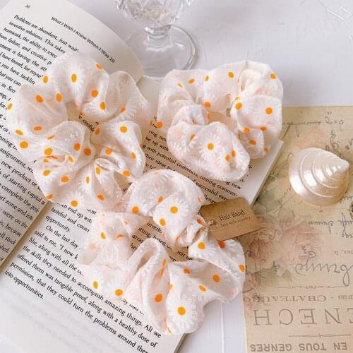 New Korea Women Ponytail Holder Lace Elastic Hair Bands Mesh Floral Embroidery Daisy Scrunchie Girls Headwear Hair Accessories