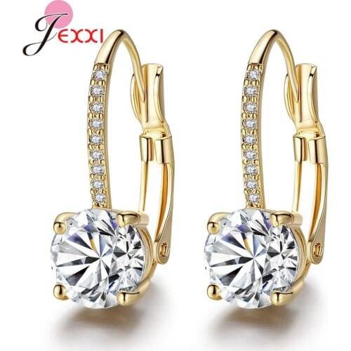 Luxury Fashion Round Wedding Women Hoop Earrings 925 Sterling Silver Cubic Zirconia Crystal Party EarRings Jewelry Brincos