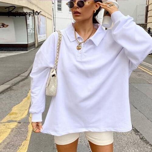 Rapcopter Oversize Sweatshirt White Tee Shirt Loose Full Sleeve Autumn Tops Streetwear Casual Pullovers 2020 White Sweatshirt