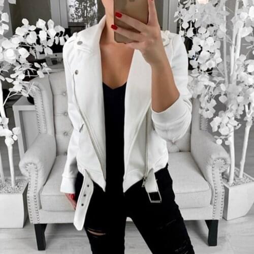Ladies Casual Lapel Zipper Coat Outwear Women Long Sleeve Biker Jackets Femme Spring Autumn Solid Slim Fit Jacket Plus Size