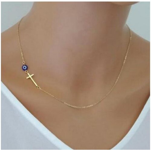 Women Sideways Gold Simple Cross Pendant Necklace Eyes Skinny Cross Celebrity Inspired Chain Necklace Bijoux Collar Jewelry
