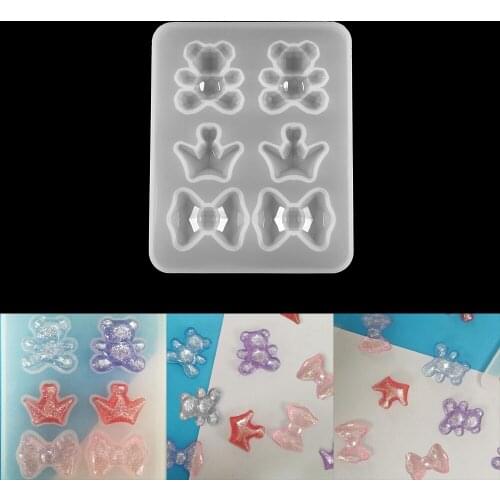 1Pcs Bear Epoxy Resin Mold Butterfly Crown Pendant Silicone Casting Mold for DIY UV Resin Pendant Crafts Jewelry Making Tools