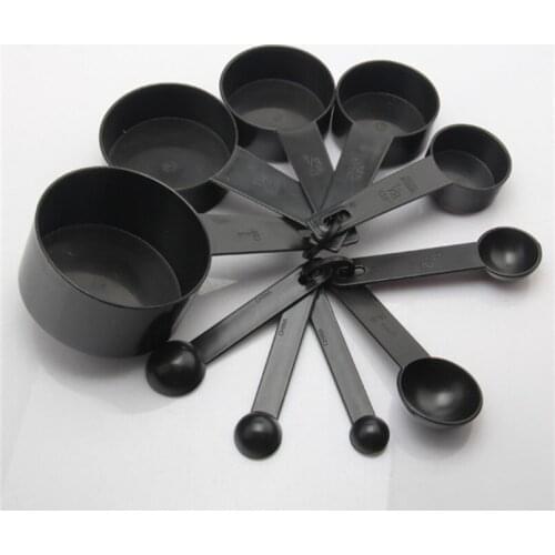 10pcs Plastic Measuring Spoons Cups Measuring Set Tools Utensil Kit Kitchen Tool for Baking and Cooking Black