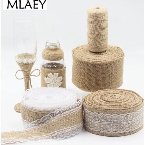 Mlaey Jute Burlap roll Hessian Ribbon with Lace Trim rustic vintage wedding decoration supplies DIY ornament burlap wedding