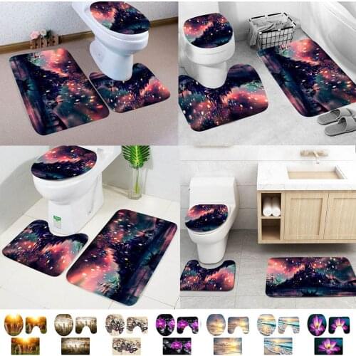 Bath Mat Pedestal Rug Non Slip Memory Push Bathroom Toilet Lid Cover 3pcs Xmas Decor Set Christmas Toilet Seat Cover Set Home
