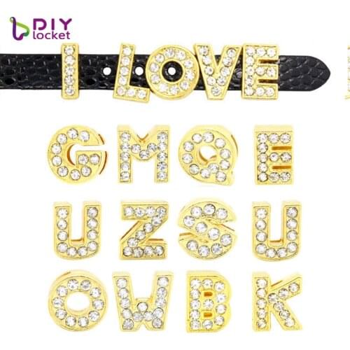 8MM Gold Slide Letters A-Z Can Choose Each Letters (20 pieces/lot) Fit DIY Wristband & Bracelet LSSL07