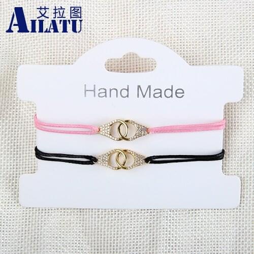 Ailatu Wholesale Couples Handcuff Bracelet Rope Jewelry Design for Men and Women Hiphop Pave Cz Accessories
