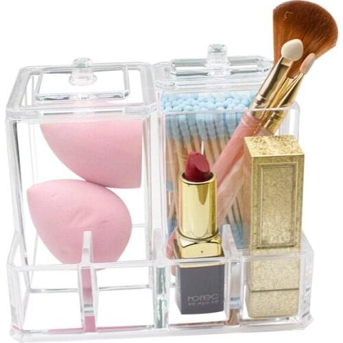 Acrylic Makeup Organizer Cotton Swabs Storage Box Cosmetic Brush Organizer Cotton Pads Qtip Makeup Clear Container Case Casket