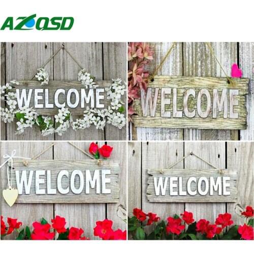 AZQSD 50x40cm Oil Painting By Numbers Blackboard Handpainted Gift DIY Pictures By Numbers Welcome Cartoon Home Decoration