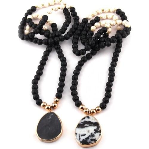 Free Shipping Fashion Lava White Stone Pendant Long Necklace For Women Lariat Necklaces
