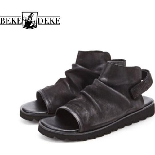 British Sandals Men Genuine Leather Summer Shoes Open Toe Luxury Gladiator Sandals Outdoor Non-Slip Beach Flip Flops Sandalias