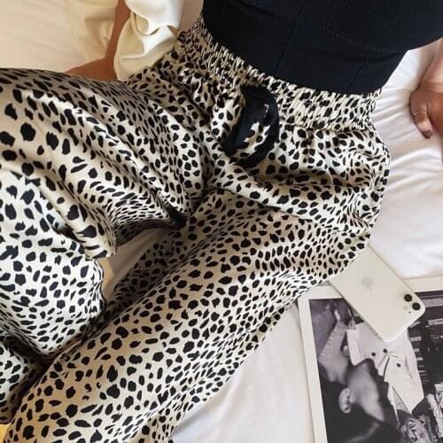 Leopard print wide leg summer pants capri Women streetwear elastic high waist casual pants Female boho vintage loose trousers