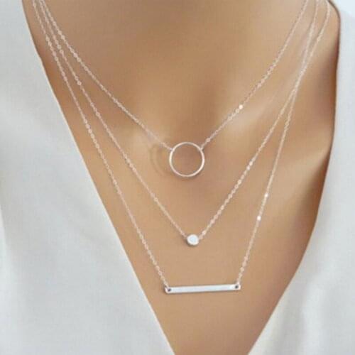 Simple 3 Layered Chain Necklace Set Bar Necklace Jewelry For Women Charms Jewelry Necklace Wedding Bride Gifts