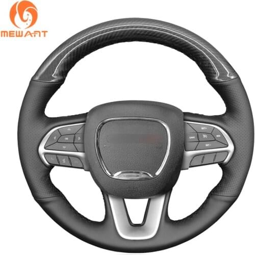 MEWANT Black Suede PU Carbon Fiber Genuine Leather Steering Wheel Cover for Dodge Challenger Charger 2015-2021 Durango