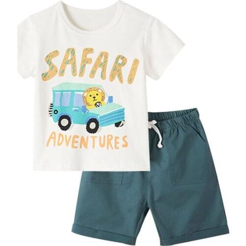 27KIDS Summer Suits Boys Two-piece Childrens Short-sleeved Trousers Pattern Cute Children Animal Car Clothes 2-7Years