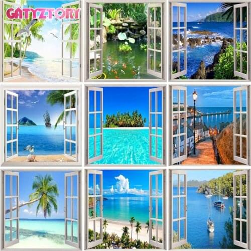 GATYZTORY 40x50cm Frameless Painting By Numbers View from the window Landscape Pictures By Numbers Home Decoration