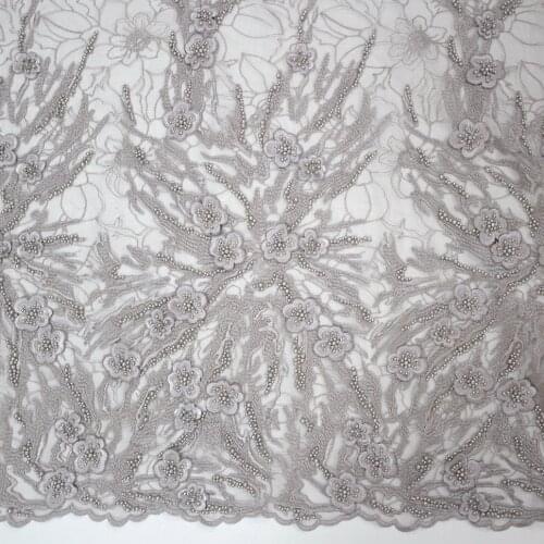 Hot Selling Grey 3D Flower Tulle Beaded Lace With Sequins Dress Fabrics HY0929