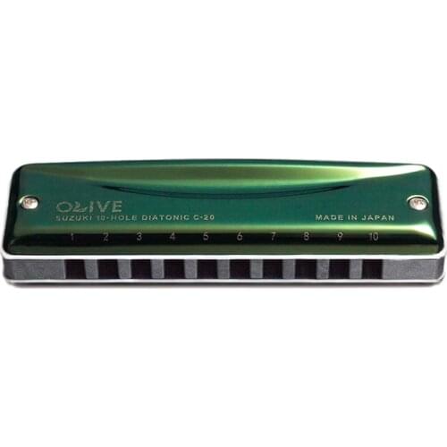 Suzuki Olive C-20 Diatonic Harmonica 10 Holes Blues Harp Key Of C Olive Green Professional Quality Japan Musical Instruments C20