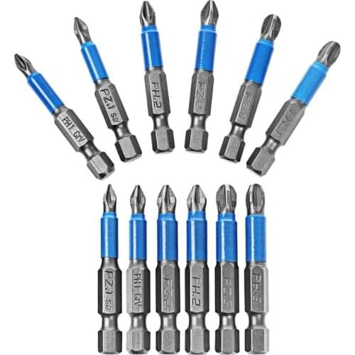 H7JB 12 pcs Anti-Skip PH PZ Head Screwdriver Drill Bit Hex Shank Power Tools for Workers Use Magnetic Screwdriver Bits Set