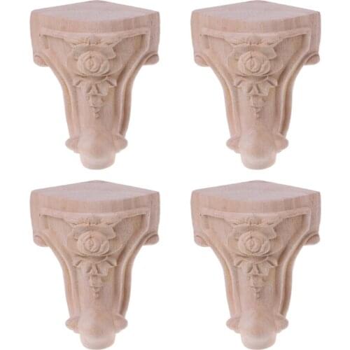 H7JB Wooden Furniture Legs Solid Wood Flower Carved TV Cabinet Seat Feet No Painting