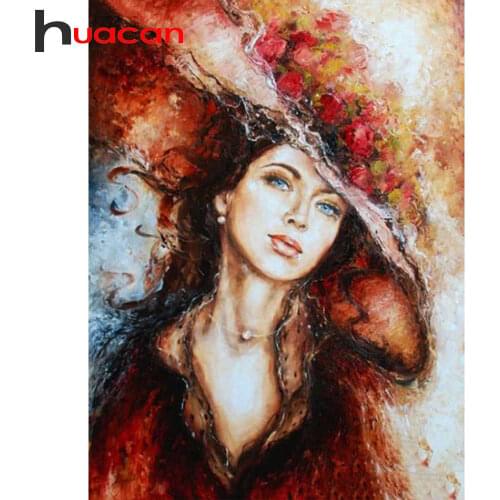 Huacan Full Diamond Embroidery Complete Kit Woman 5D Diamond Painting Mosaic Portrait Rhinestone Pictures Bedroom Decoration