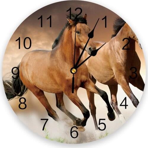 Brown Running Horse Animal New Wall Clock Fashion Living Room Quartz Watch Modern Home Decoration Round Clocks