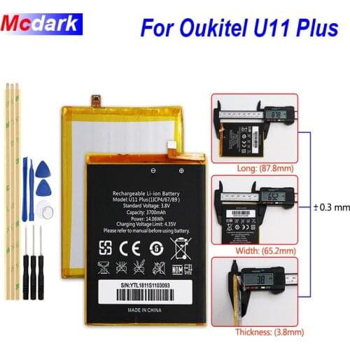 Mcdark 3700mAh Backup Battery For Oukitel U11 Plus Batterie Bateria Accumulator AKKU ACCU PIL Mobile Phone +Tools