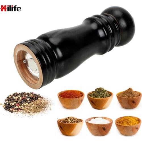 Manual Control Pepper Mill with Strong Adjustable Ceramic Grinder Solid Wood Salt and Pepper Mills Kitchen Cooking BBQ Tools