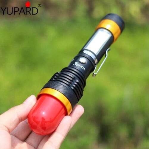 Multifunction T6+COB Zoom flashlight Portable Working lamp LED Pen buckle Flashlight USB Charge Torch Rear magnet work light