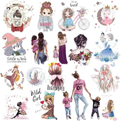 Diy Beautiful Girl Stickers Anime Cartoon Thermo Patch On Clothes Iron On Transfers For Clothing Mommy Child Applique On Clothes