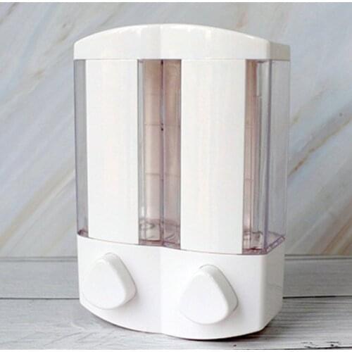 Wall Mounted Manual Press Shower Dispenser And Organizer 2-Chamber Soap And Shower Dispenser For Shampoo And Soap Bottle