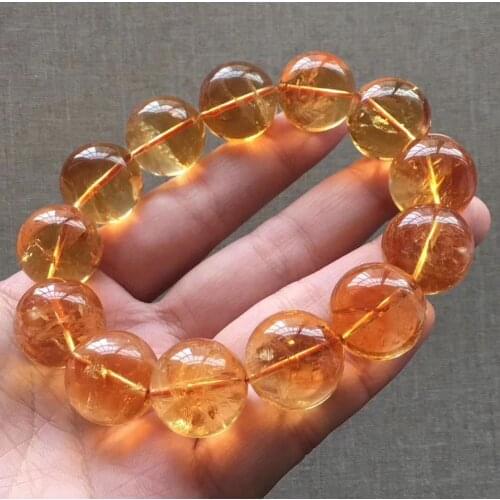19mm Genuine Natural Yellow Citrine Crystal Big Round Beads Bracelet Women Men Gemstone Beads Wealthy Stone Birthday Gift AAAAA