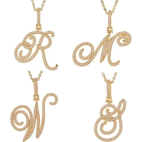 2021 New A-Z Cursive Intial Letters Name Necklace Bohemia Dainty White Zircon Jewelry For Womens Copper Pendants Neck Chain