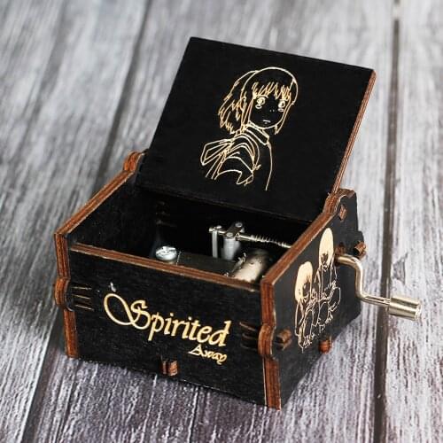 New Black Wooden Hand Cranked Music Box Christmas Music Box Jurassic Park Spirited Away Gift Decorator Birthday Present
