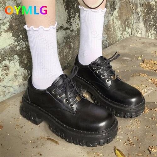 2021 spring and autumn new platform small leather shoes women lace-up black oxford shoes round toe thick heel single shoes