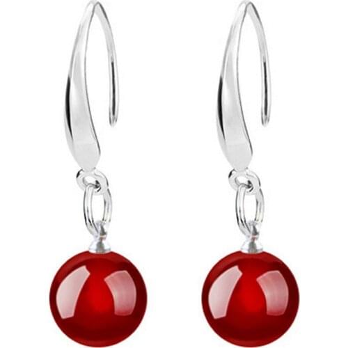 Supply S925 Sterling Silver Earrings Female Red Agate Black Agate Green Chalcedony Silver Earrings Jewelry