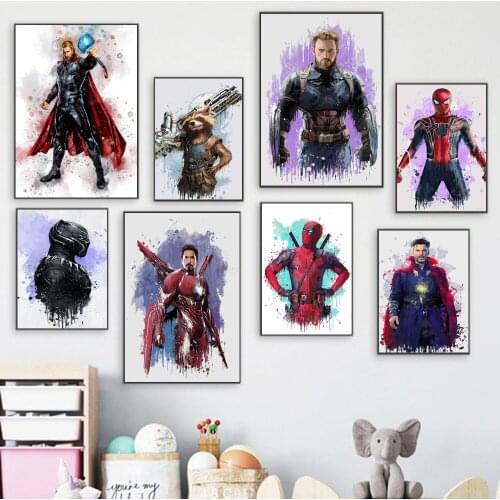 The Avengers Infinity War Movie Posters And Prints Watercolor Thor Spider-Man Marvel Superhero Canvas Wall Art Painting Pictures