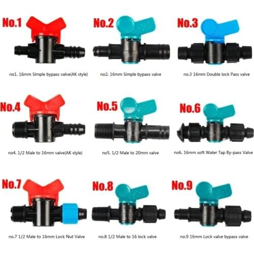 5pcs 16-Kinds Drip Irrigation Tape Ball Valves 1/2" Thread 16mm 20mm 25mm Barbed Connectors Trickle Irrigation Water Pipe Valve