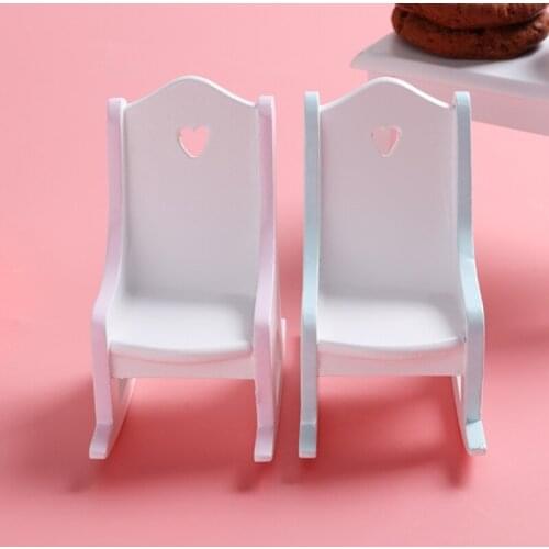 Blue/Pink Wooden Rocking Chair Simulation Furniture Wooden Chairs House Decoration Model Chairs for Birthday Wedding