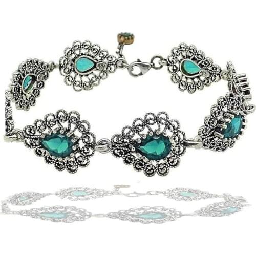 Light Aquamarine Color Filigree Silver Cubic Zirconia Women Bracelet
