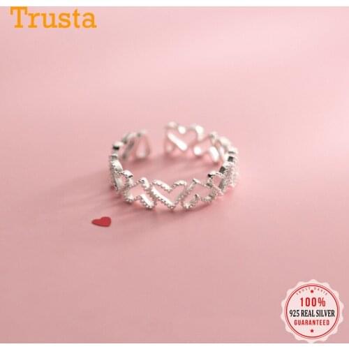 TrustDavis Real 925 Sterling Silver Fashion Sweet Romantic Heart Opening Ring For Women Wedding Party Fine S925 Jewelry DB038