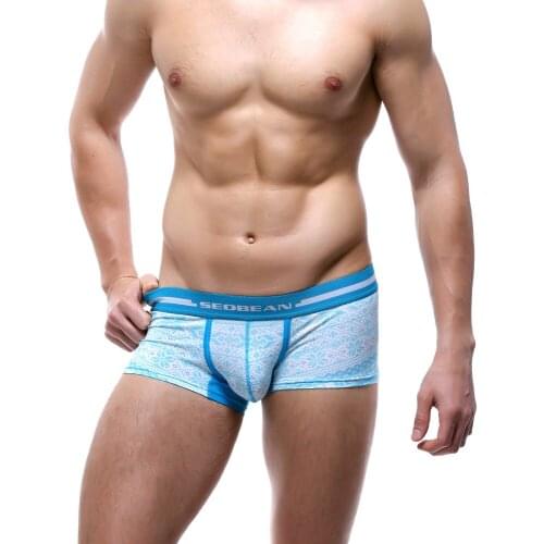New SEOBEAN Mens boxers underwear Low-waist U-bag boxer Cotton sexy an fashion boxer 4 colors S M L XL