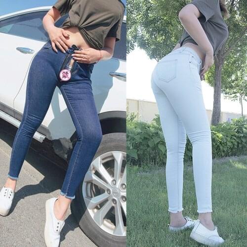 Outdoor Sex Pants Women Sexual Clothes Womens Zipper Trousers Denim Tights Skinny Jeans Fashion Ladies Blue Pencil Pants Female