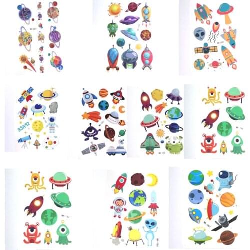 Cartoon Space Ship Temporary Tattoo Sticker Waterproof Fake Tattoos Body Art Hand Face Foot Kids Children 10pcs
