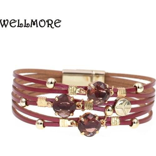 WELLMORE new glass leather bracelet Luxury charm bracelets for women fashion party Wedding jewelry wholesale drop shipping