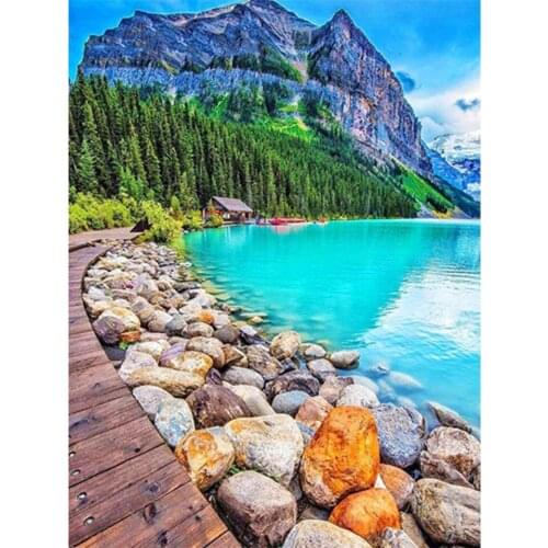 Yujohom DIY 5D Diamond Painting Full Drill Square Seaside Mountain Mosaic Diamond Embroidery Lake Landscape Modular Art Pictures