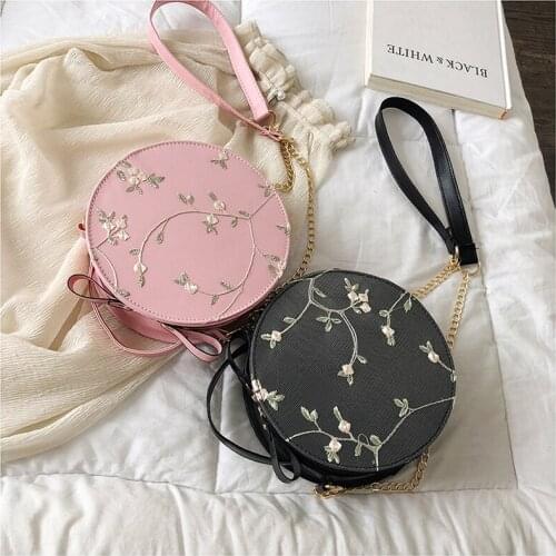 Fashion Small Fresh Flower Chain Shoulder Bag High Quality Sweet Lace Round Handbags 2021 Pu Leather Women Crossbody Bags Female