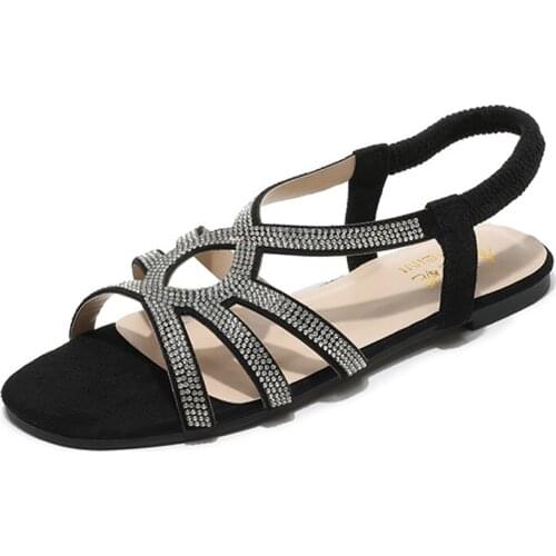 2020 Summer New Women Luxury Crystal Slip-On Sandals Female Fashion Big Size Bohemia Sandals Flats Ladies Casual Rome Sandals