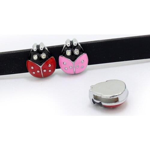 10pcs/lot Internal Dia 8mm Ladybug Slide Charm DIY Accessories fit 8mm wide belt pet collar