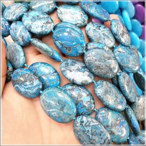 15pcs nature blue jasperr stone oval shape size 18x25mm semi precious stone wholesale beads accessories top fashion beads